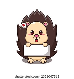 hedgehog holding greeting banner cartoon vector illustration.