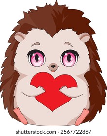 Hedgehog holding heart valentine day vector