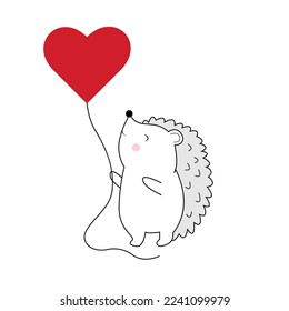 Hedgehog holding love balloon. Vector illustration.