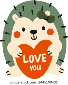 Hedgehog Holding Love You Heart Vector Illustration