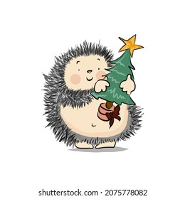 ein Hedgehog hält einen Weihnachtsbaum in Krebsen