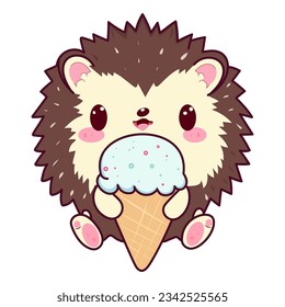 hedgehog with ice cream kawaii vector graphics