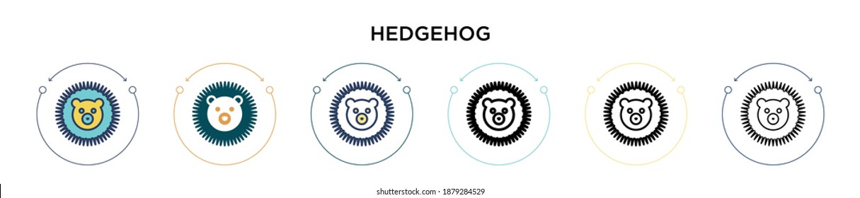 Hedgehog icon in filled, thin line, outline and stroke style. Vector illustration of two colored and black hedgehog vector icons designs can be used for mobile, ui, web