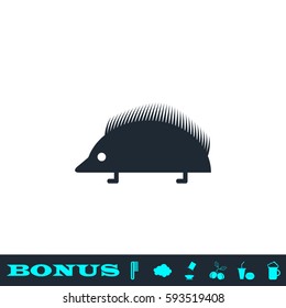 Hedgehog icon flat. Black pictogram on white background. Vector illustration symbol and bonus button