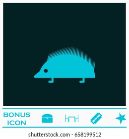 Hedgehog icon flat. Blue pictogram on dark background. Vector illustration symbol and bonus icons