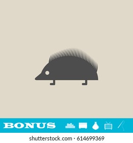 Hedgehog icon flat. Grey pictogram on light background. Vector illustration symbol and bonus button real estate, ottoman, vase, tv, fishing rod