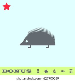 Hedgehog icon flat. Grey pictogram on blue background. Vector illustration symbol and bonus buttons medal, cow, earth, eye, calculator
