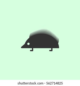 Hedgehog icon flat. Grey vector symbol on green background