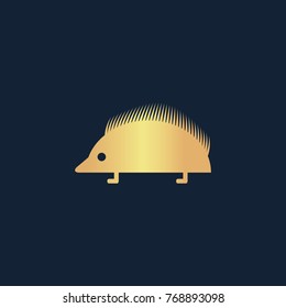 Hedgehog icon flat. Simple gold pictogram on dark background. Vector illustration symbol