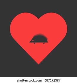 Hedgehog icon flat. Simple pictogram on heart background. Vector illustration symbol