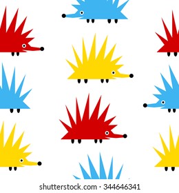 Hedgehog icon seamless pattern on white background. Vector illustration. 
