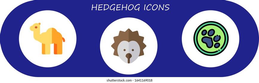hedgehog icon set. 3 flat hedgehog icons.  Simple modern icons such as: dromedary, pet