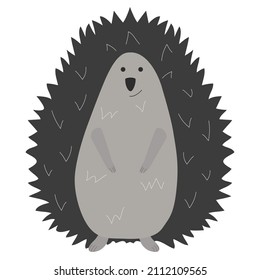 Hedgehog illustration. Spiny hedgehog with paws in full growth. Cute illustration.