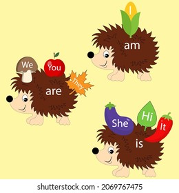 Hedgehog for learning the verb to be. A game for children Montessori development.