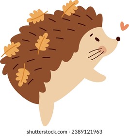 Hedgehog With Leaves Vector Illustration