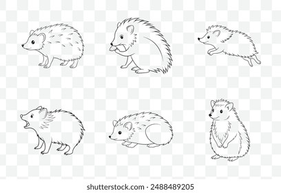 Hedgehog Line Art Vector Set with Unique Designs for Creative Projects and Illustrations