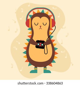 Hedgehog listening music. Vector illustration.