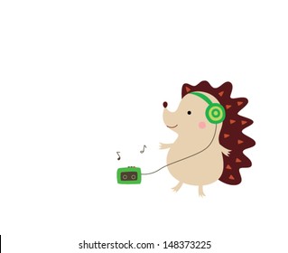 hedgehog listens music