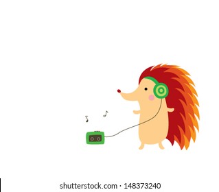 hedgehog listens music