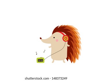 hedgehog listens music