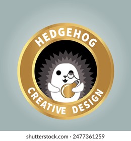 Hedgehog logotype, creative design studio logo, smart, wise, steampunk, futuristic concept sign, colorful, silhouette, cute cartoon 