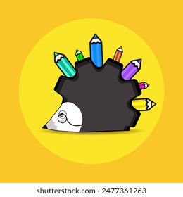 Hedgehog logotype, creative design studio logo, smart, wise, steampunk, futuristic concept sign, colorful, silhouette, cute cartoon 