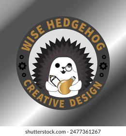 Hedgehog logotype, creative design studio logo, smart, wise, steampunk, futuristic concept sign, colorful, silhouette, cute cartoon 