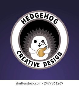 Hedgehog logotype, creative design studio logo, smart, wise, steampunk, futuristic concept sign, colorful, silhouette, cute cartoon 