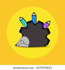 Hedgehog logotype, creative design studio logo, smart, wise, steampunk, futuristic concept sign, colorful, silhouette, cute cartoon 