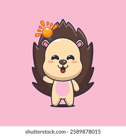 hedgehog mascot cartoon character vector illustration get an idea.
design element for poster, brochure, web, mascot, sticker, logo and icon.