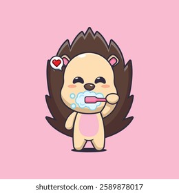 hedgehog mascot cartoon character vector illustration brushing teeth.
Design element for poster, brochure, web, mascot, sticker, logo and icon.