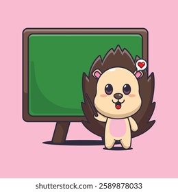 hedgehog mascot cartoon character vector illustration with blackboard.
Design element for poster, brochure, web, mascot, sticker, logo and icon.