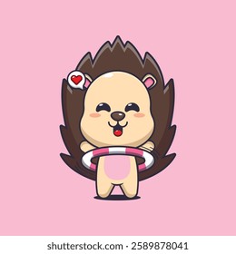 hedgehog mascot cartoon character vector illustration playing hula hoop.
Design element for poster, brochure, web, mascot, sticker, logo and icon.