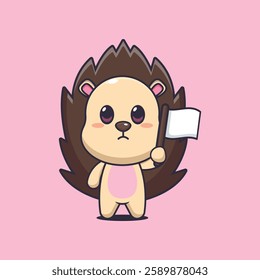 hedgehog mascot cartoon character vector illustration with white flag.
Design element for poster, brochure, web, mascot, sticker, logo and icon.