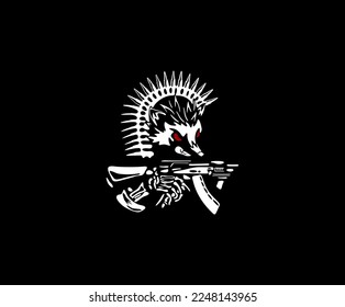 Hedgehog militia, vector on Black.