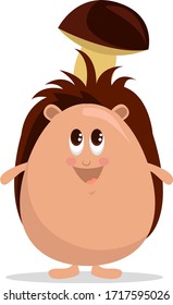 Hedgehog with mushroom, illustration, vector on white background