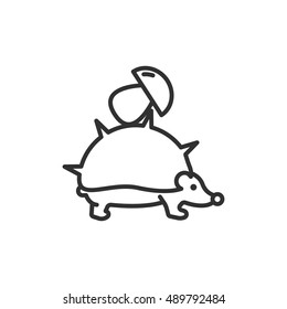Hedgehog with a mushroom on his back, linear illustration