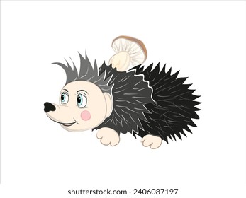 Hedgehog with mushroom. Vector children's illustration. For design, books, decorations.