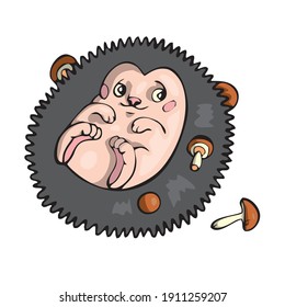 Hedgehog with mushrooms  Friendly Cute forest animal Cartoon. Vector illustration