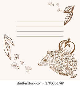 Hedgehog mushrooms leaves postcard vector