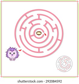 Hedgehog must go to saucer of milk through the maze and don't get lost. Game for children: find the right answer. Vector illustration