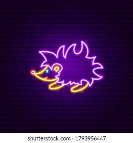 Hedgehog Neon Sign. Vector Illustration of Pet Promotion.