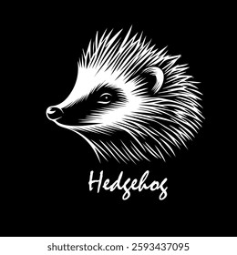 hedgehog on a black background. hand drawing. Not AI, Vector illustration.