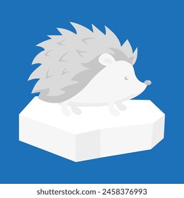 hedgehog on a piece of ice. Vector illustration in flat style
