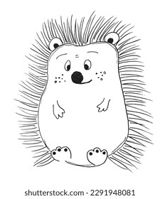 Hedgehog outline illustration vector image. 
Hand drawn hedgehog image artwork. 
Simple cute original logo of a monochrome hedgehog.
Hand drawn vector illustration for posters, cards, t-shirts.