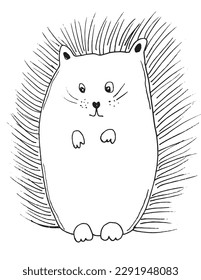 Hedgehog outline illustration vector image. 
Hand drawn hedgehog image artwork. 
Simple cute original logo of a monochrome hedgehog.
Hand drawn vector illustration for posters, cards, t-shirts.