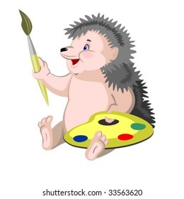 Hedgehog with paints and brush