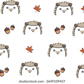 Padrão Hedgehog: Charming padrão sem costura apresenta hedgehogs amigáveis, folhas de bordo e bolotas, criando um design delicioso perfeito para a queda.