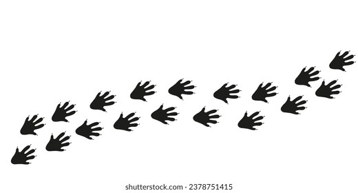 Hedgehog paws. Animal foot traces. Hedgehog black footprints on white background. Flat vector illustration. Design for print, decoration, childrens educational book