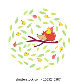 hedgehog with pears and leaves
